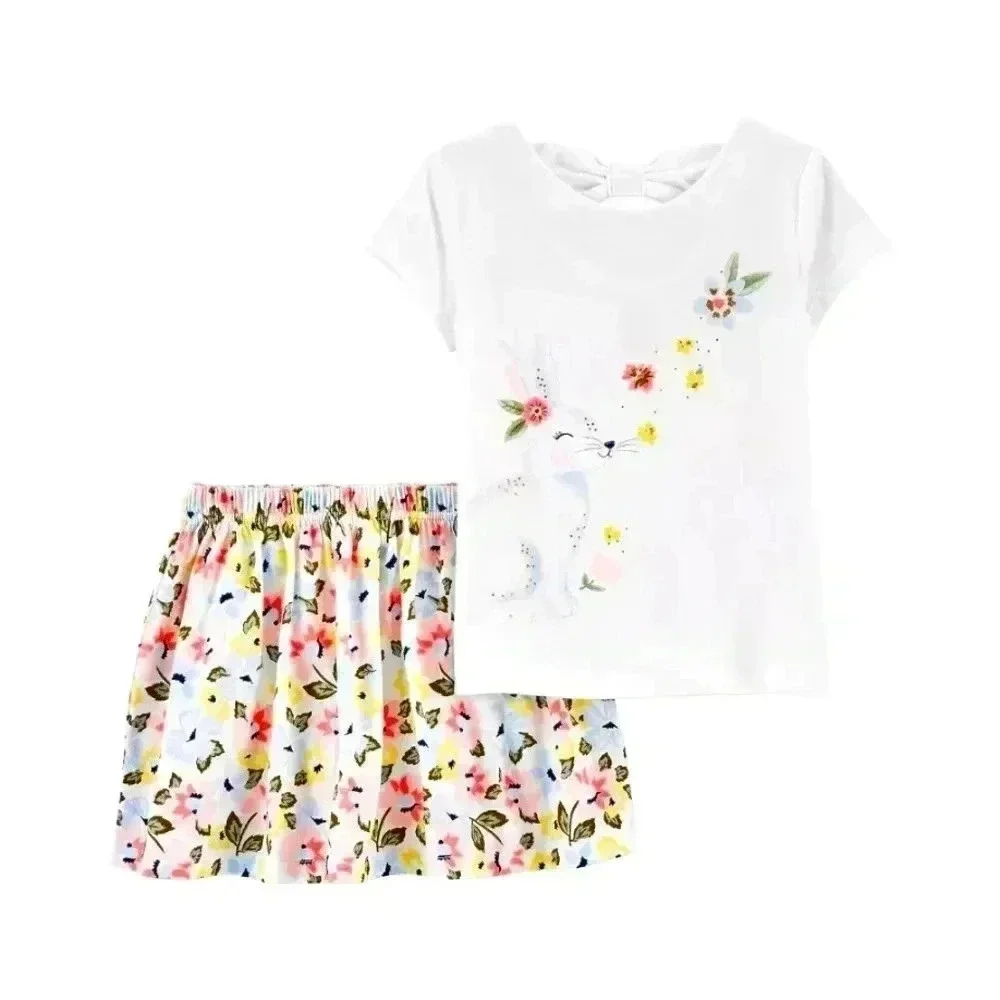 Carter's 2-Piece Bunny Tee & Floral Skort Set Girls Sz 5T